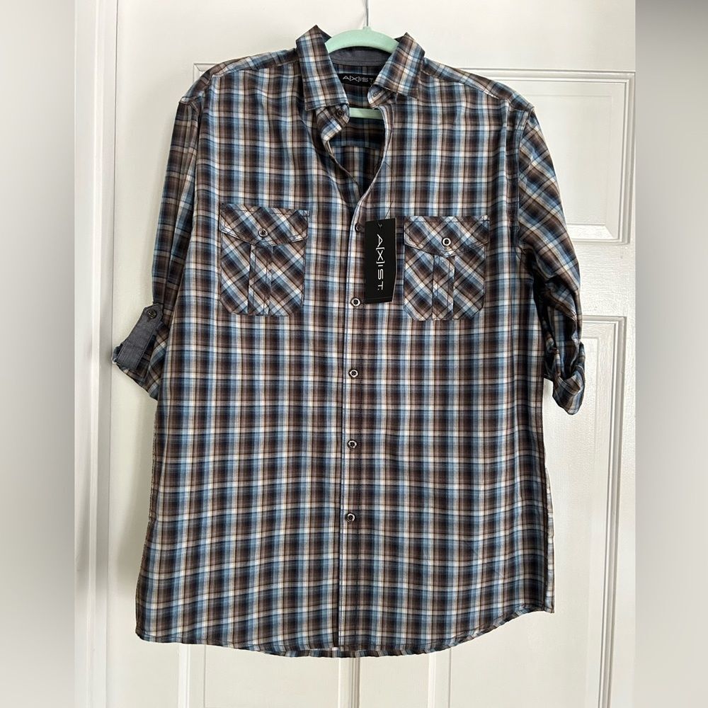 Axist mens Button Up Adjustable Sleeve Shirt Size M
